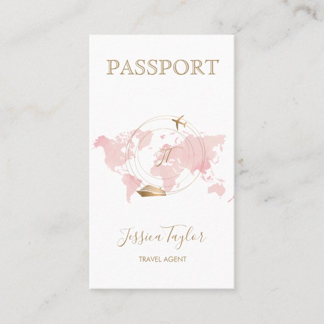 Visite Monogramme Agent de voyage Passport Carte du monde (Devant)