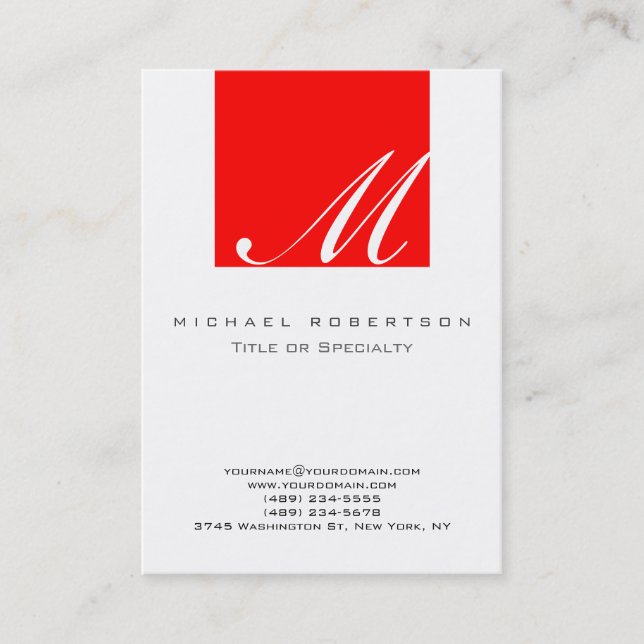 Visite Monogramme Blanc Rouge Grille Grand Carte de visit (Devant)