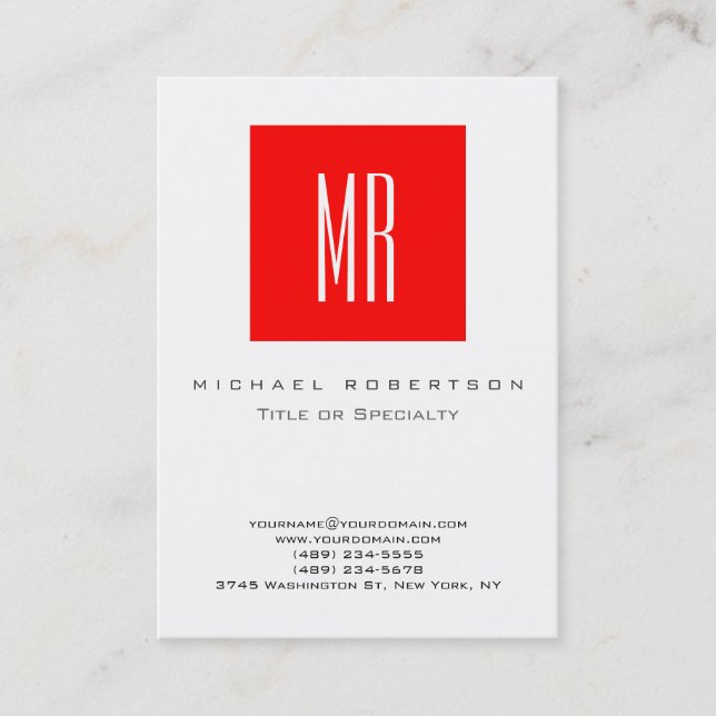 Visite Monogramme Blanc Rouge Grille Grand Carte de visit (Devant)