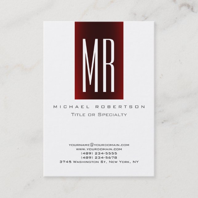 Visite Monogramme Blanc Rouge Grille Grand Carte de visit (Devant)