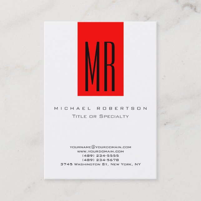 Visite Monogramme Blanc Rouge Grille Grand Carte de visit (Devant)