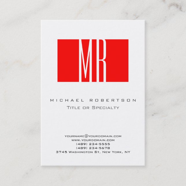 Visite Monogramme Blanc Rouge Grille Grand Carte de visit (Devant)