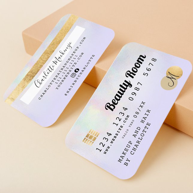 Visite monogramme de beauté holographique violet de carte (Créateur téléchargé)