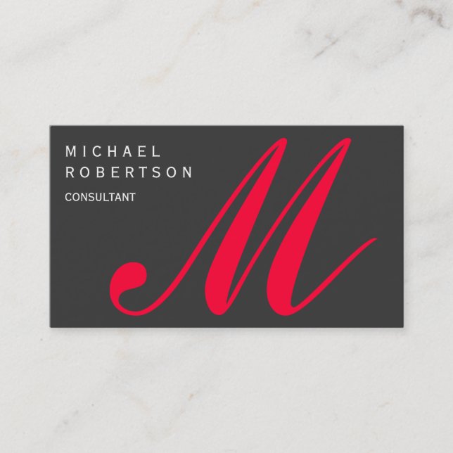 Visite Monogramme gris rouge Taille standard Carte de vis (Devant)