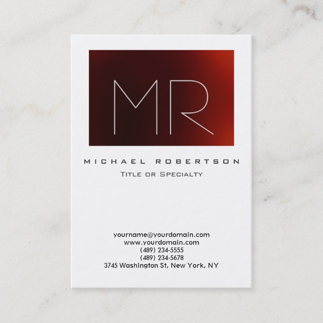Visite Monogramme moderne Blanc Rouge Grand Carte de visi (Devant)