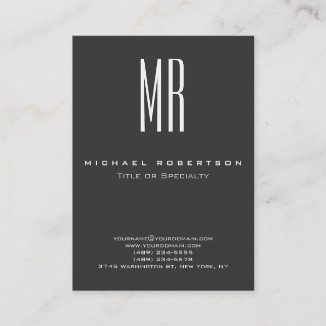 Visite Monogramme moderne tendance Gris Chubby Carte de v (Devant)