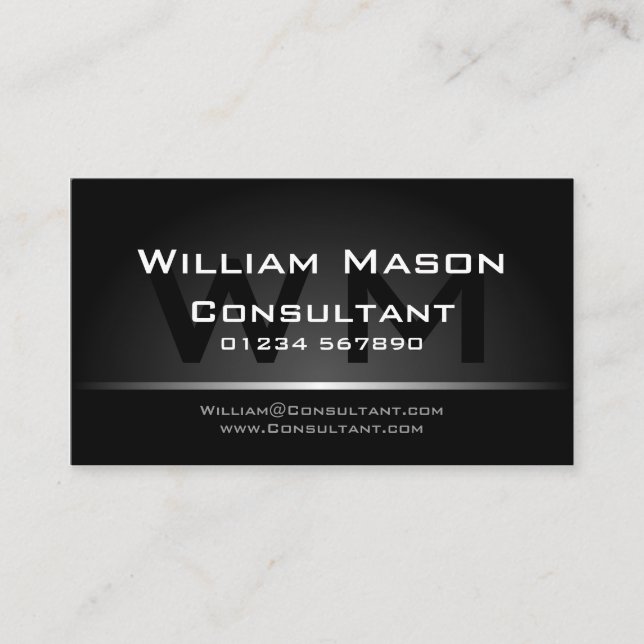 Visite Monogramme noir argent professionnel - Carte de vi (Devant)