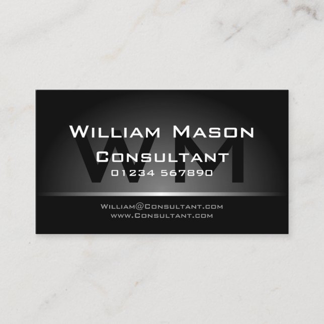 Visite Monogramme noir argent professionnel - Carte de vi (Devant)