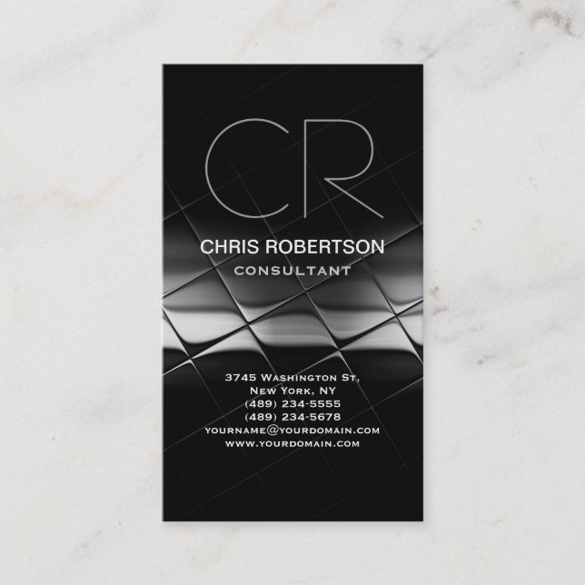 Visite Monogramme Noir Blanc Grey Consultant Carte de vis (Devant)