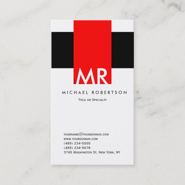 Visite Monogramme Noir Blanc Rouge Nettoyer Carte de visi (Devant)