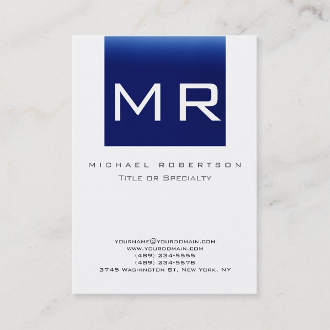 Visite Monogramme tendance Bleu rayé Propre Carte de visi (Devant)