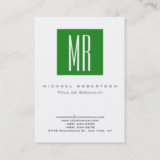 Visite Monogramme White Forest Green Clean Carte de visit (Devant)