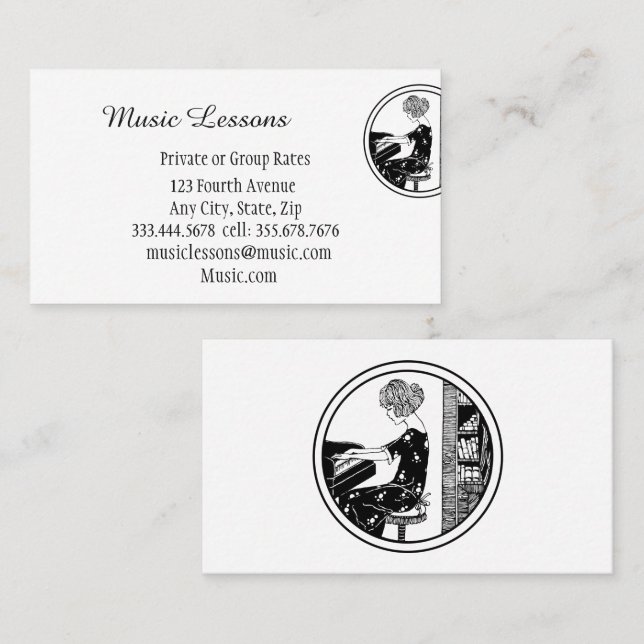 Visite Musique Piano Guitare Cours de professeur Carte de (Devant / Derrière)
