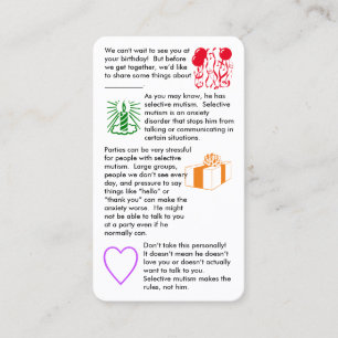 Visite Mutisme sélectif Anniversaire Garçon Carte de vi