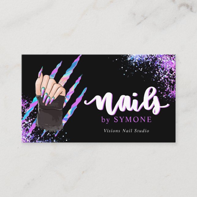 Visite Nail Tech Bold Holographic Your Logo Carte de visi (Devant)