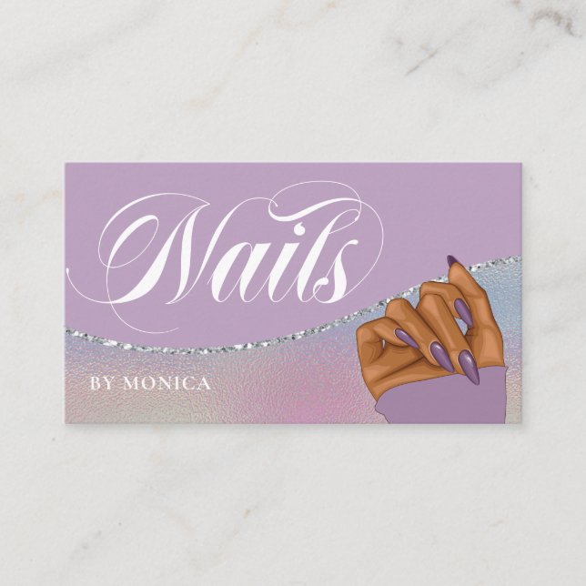 Visite Nail Tech, Nail Salon Purple Élégant Carte de visi (Devant)