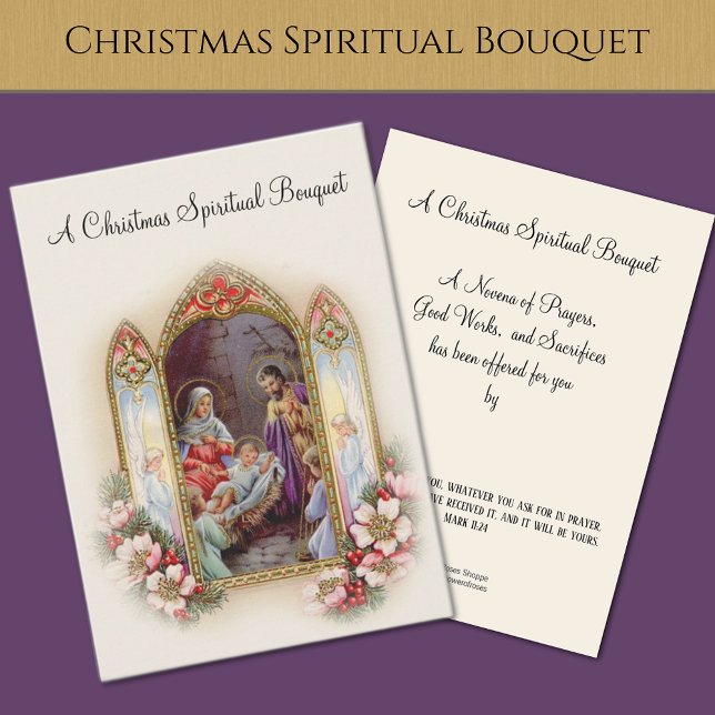 Visite Nativité de Noël Bouquet spirituel Carte Sainte (Traditional Catholic Christmas Spiritual Bouquet Prayer Cards Easy to Personalize! )