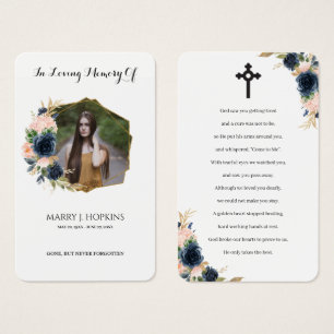 Visite Navy Blush Blossom Photo Funérailles Cartes de pri