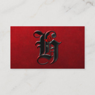 Visite Noir avec Roses Rouges initiales H Goth Carte de v