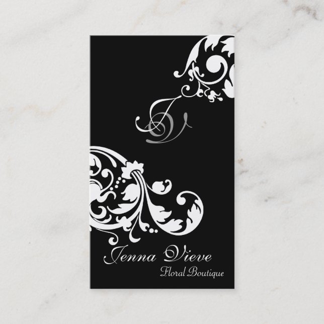 Visite Noir et blanc de monogramme de carte d'entreprise (Devant)