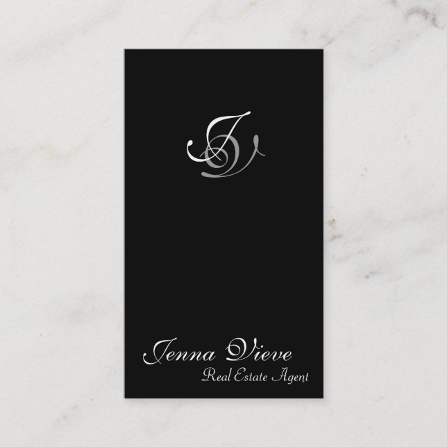 Visite Noir et blanc de monogramme de carte d'entreprise (Devant)