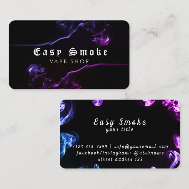 Visite Noir foncé violet fumée Vape Boutique Carte de vis (Devant / Derrière)