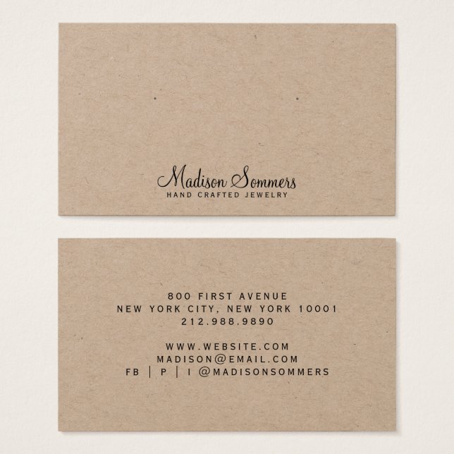 Visite Nom de script simple Kraft Earring Cartes d'affich (Devant & derrière)