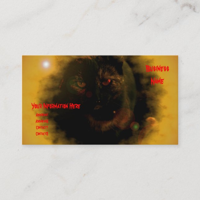Visite oeil vert noir chat jaune soleil éclat Carte de vi (Devant)
