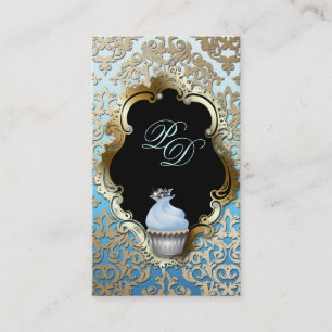 Visite Or élégant de bleu de damassé de carte de visit