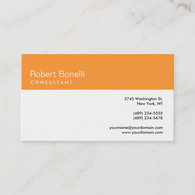 Visite Orange Black White Moderne Consultant Carte de vis (Devant)
