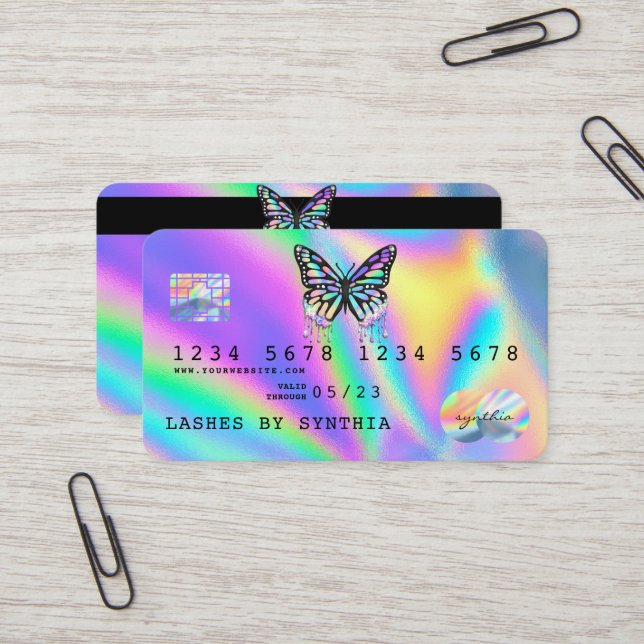 Visite Papillon Holographe Style moderne de carte de créd (Devant/Arrière en situation)