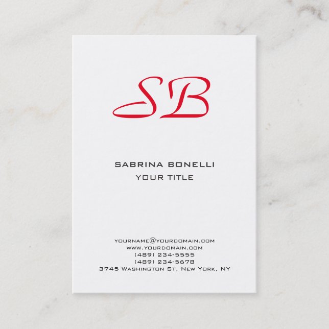 Visite Park Avenue Monogram White Red Cute Carte de visit (Devant)