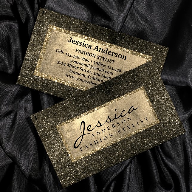 Visite Parties scintillant dorée or moderne carte de visi (Modern Gold golden Glitter stylish business card #bridalshowermakeup #goldmodern #beauty #stylist)