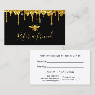 Visite parties scintillant fausse or abeille sur carte de