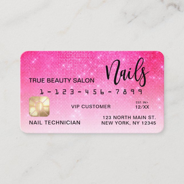 Visite Parties scintillant Neon Pink Sequin Carte de créd (Devant)