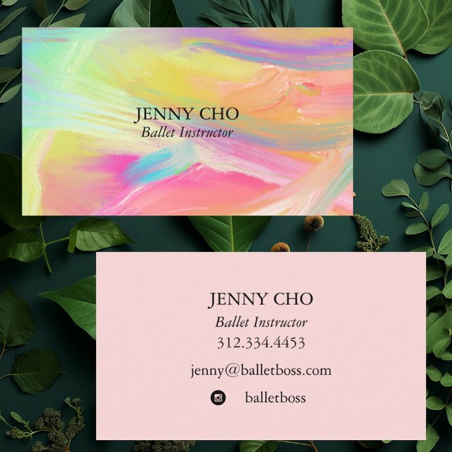 Visite Peinture minimaliste arc-en-ciel texturé carte de  (Rainbow oil painting with blush pink on the flip side. Add your own text and social media icons)
