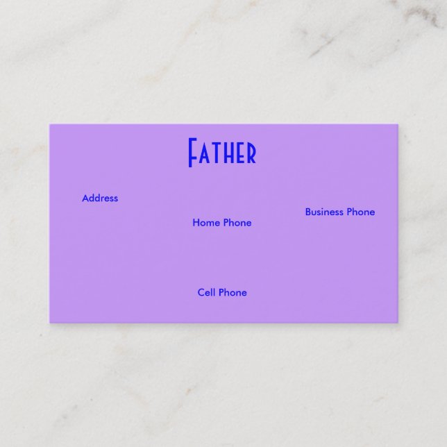 Visite Père Bleu Violet Roses I Carte de profil (Devant)