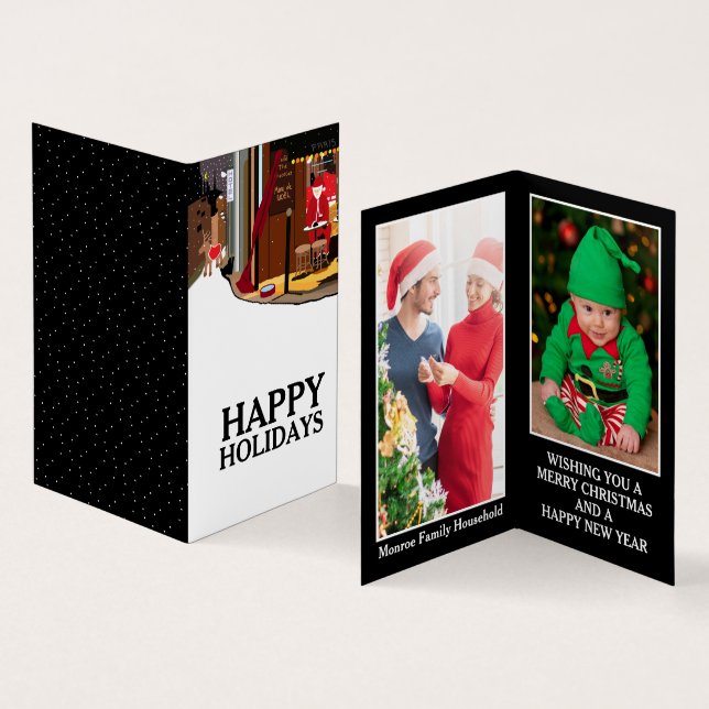 Visite Père Noël À Paris, Carte De Noël Photo Famille (Intérieur et extérieur)