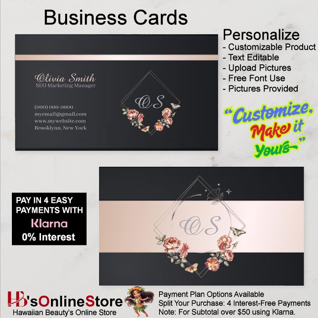 Visite Personnalisable Elegant Peach Floral Carte de visi (Customizable Elegant Peach Floral Business Card 10.)