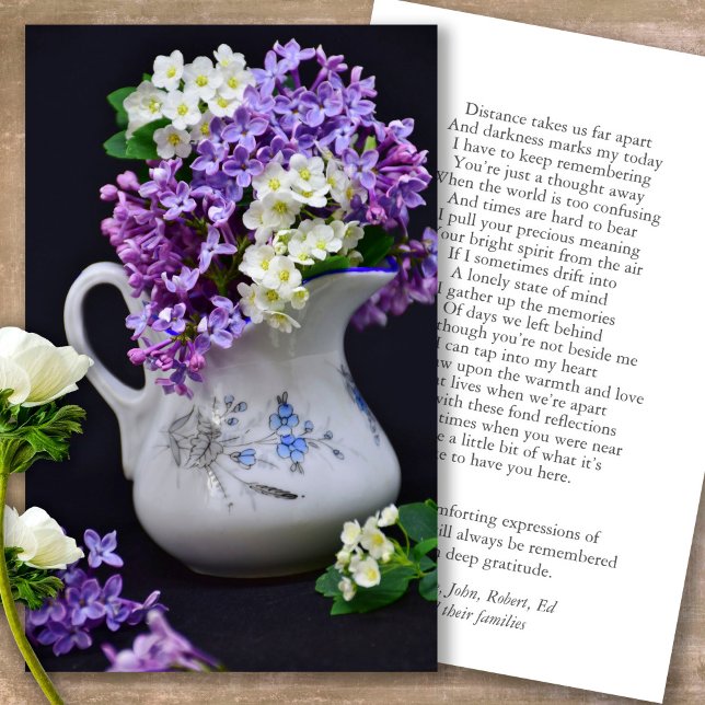 Visite Perte funéraire Lilac Memorial Prayer Cartes de sy (Forever in our hearts, celebration of life, in loving memory of, prayer cards for bereavement)
