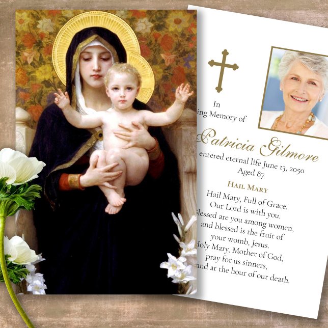 Visite Perte funéraire Madonna Lys Prière Cartes de Sympa (catholic, religious, celebration of life, in loving memory of, prayer cards for bereavement)