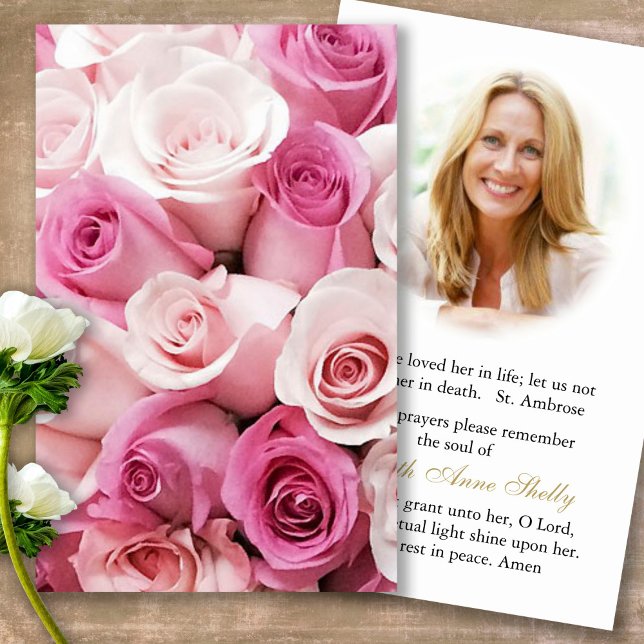 Visite Perte funéraire Rose Rose Bud Prière Cartes de Sym (Forever in our hearts, celebration of life, in loving memory of, prayer cards for bereavement)