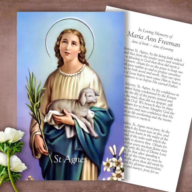 Visite Perte funéraire St Agnes Prière Cartes de Sympathi (catholic, religious, celebration of life, in loving memory of, prayer cards for bereavement)