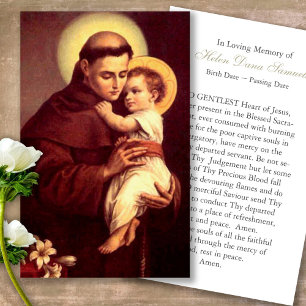Visite Perte funéraire St Anthony Prière Cartes de sympat