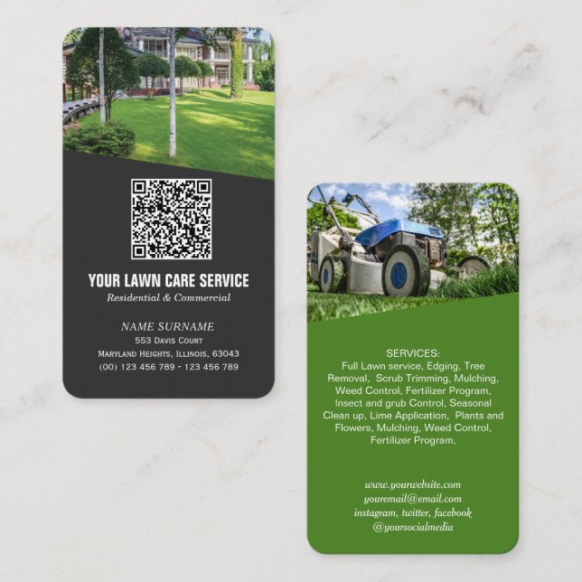 Visite Photo de soin de pelouse moderne Code QR Carte de  (Devant / Derrière)