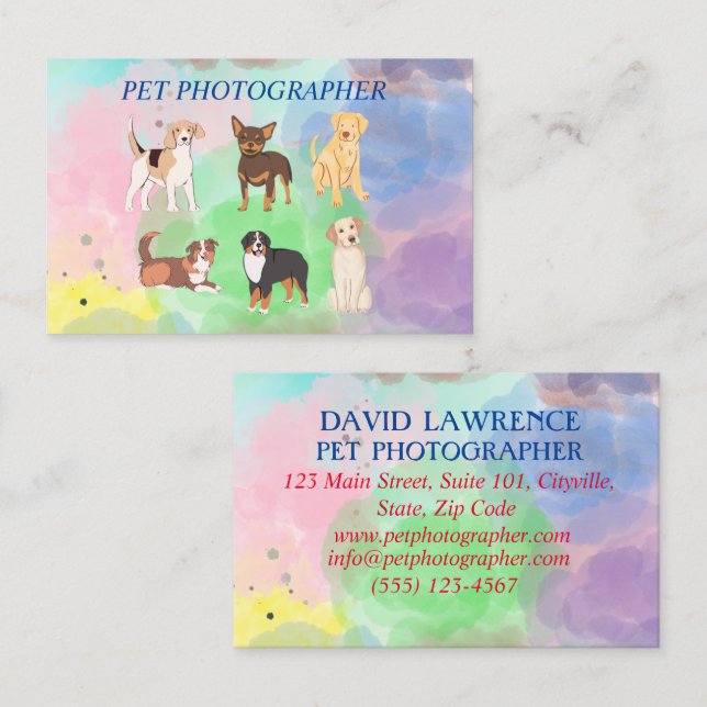 Visite Photographe pour animaux de compagnie - Carte de v (Devant / Derrière)
