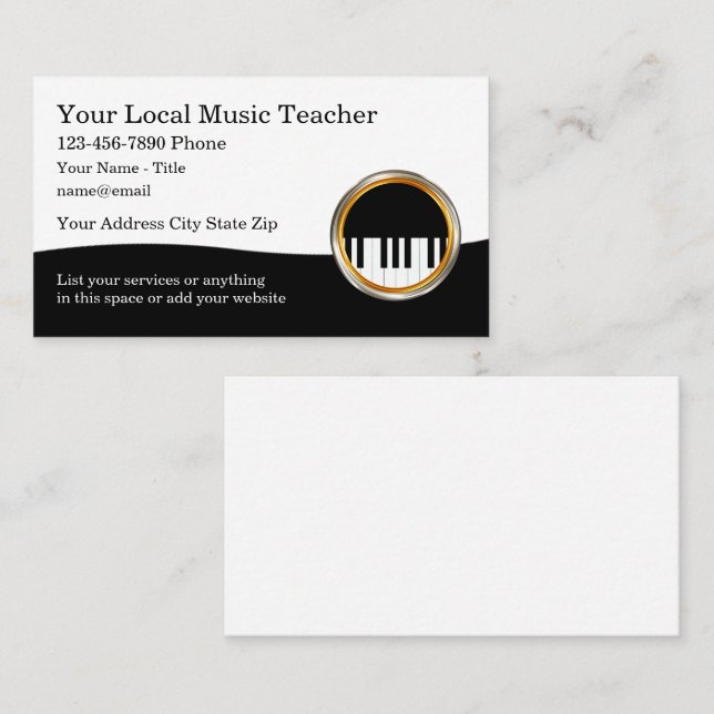 Visite Professeur de musique classique Piano Thème Carte  (Devant / Derrière)