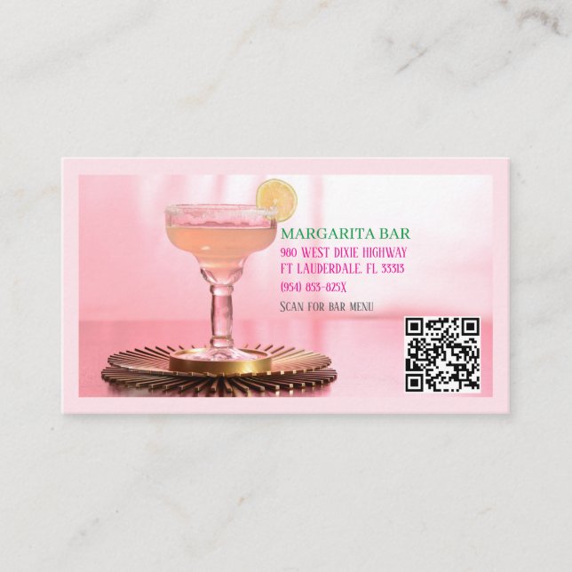 Visite QR Code Bar & Lounge Pink Margarita Carte de visit (Devant)