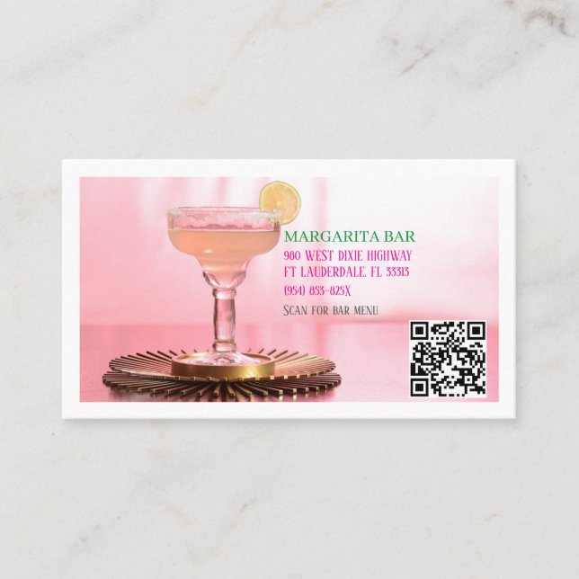 Visite QR Code White Bar & Lounge Margarita Carte de visi (Devant)