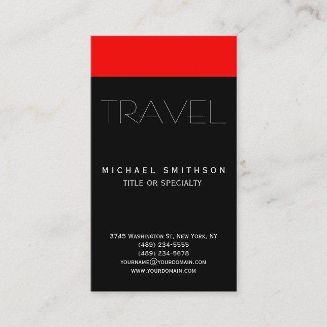Visite Red Black Modern Simple Travel Agent Carte de visi (Devant)